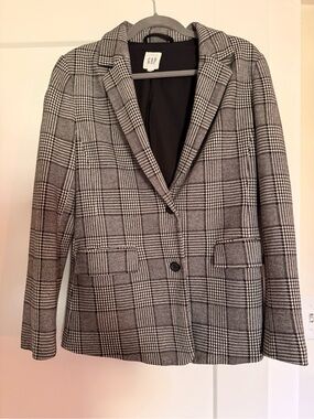 GAP Women's Black & White Glen Plaid Single-Button Blazer